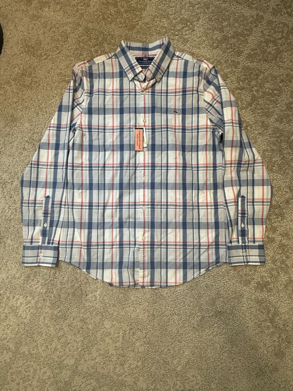 NWT Vineyard Vines Men's Plaid Button-Down Shirt - Blue, White, Red